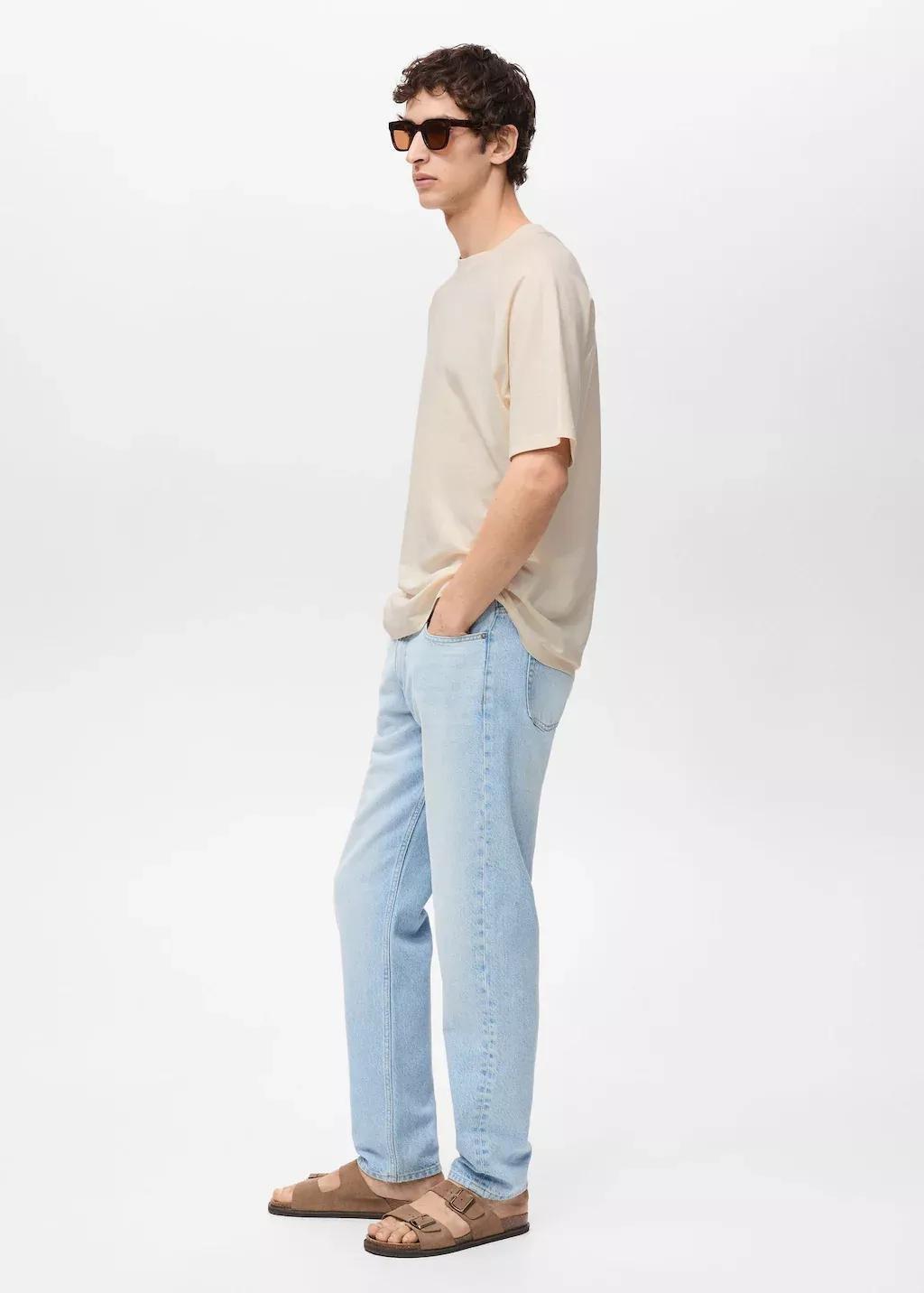 Brown Relaxed-Fit Cotton-Linen T-Shirt, Light Pastel Brown, medium