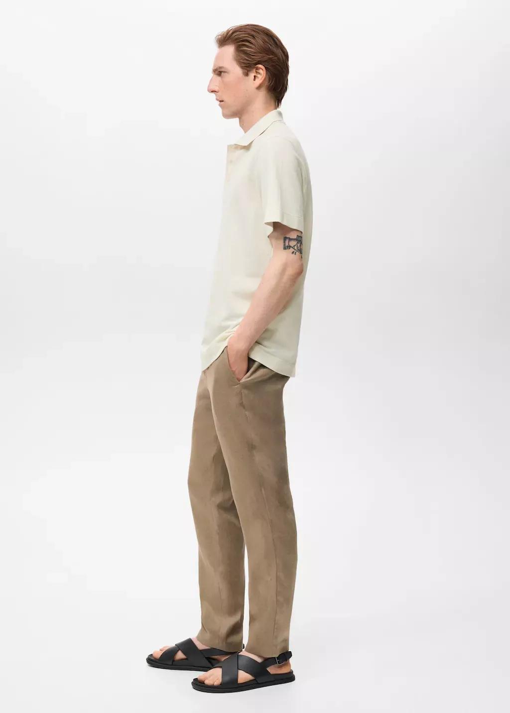 Cream Fine Rib-Knit Polo Shirt, , large image number 2