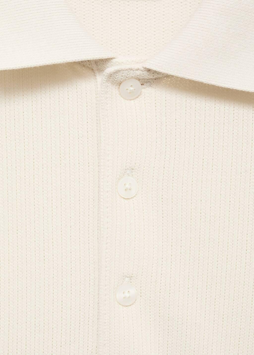 Cream Fine Rib-Knit Polo Shirt, , large image number 4