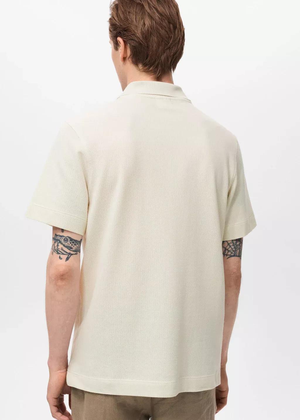 Cream Fine Rib-Knit Polo Shirt, , large image number 5