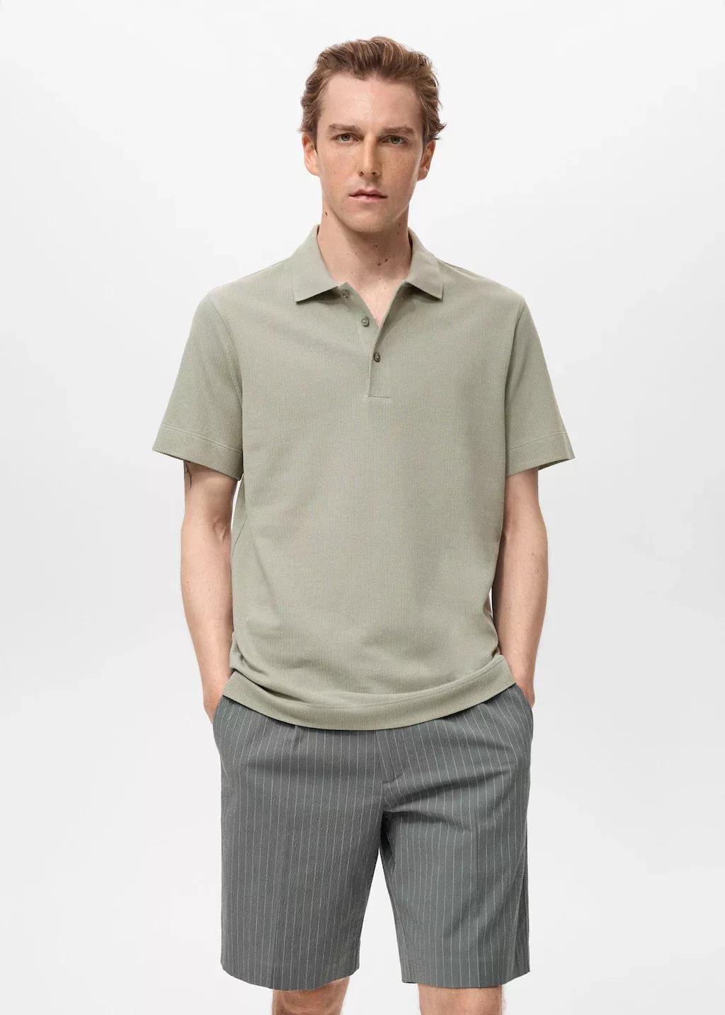 Green Fine Rib-Knit Polo Shirt, , large image number 0