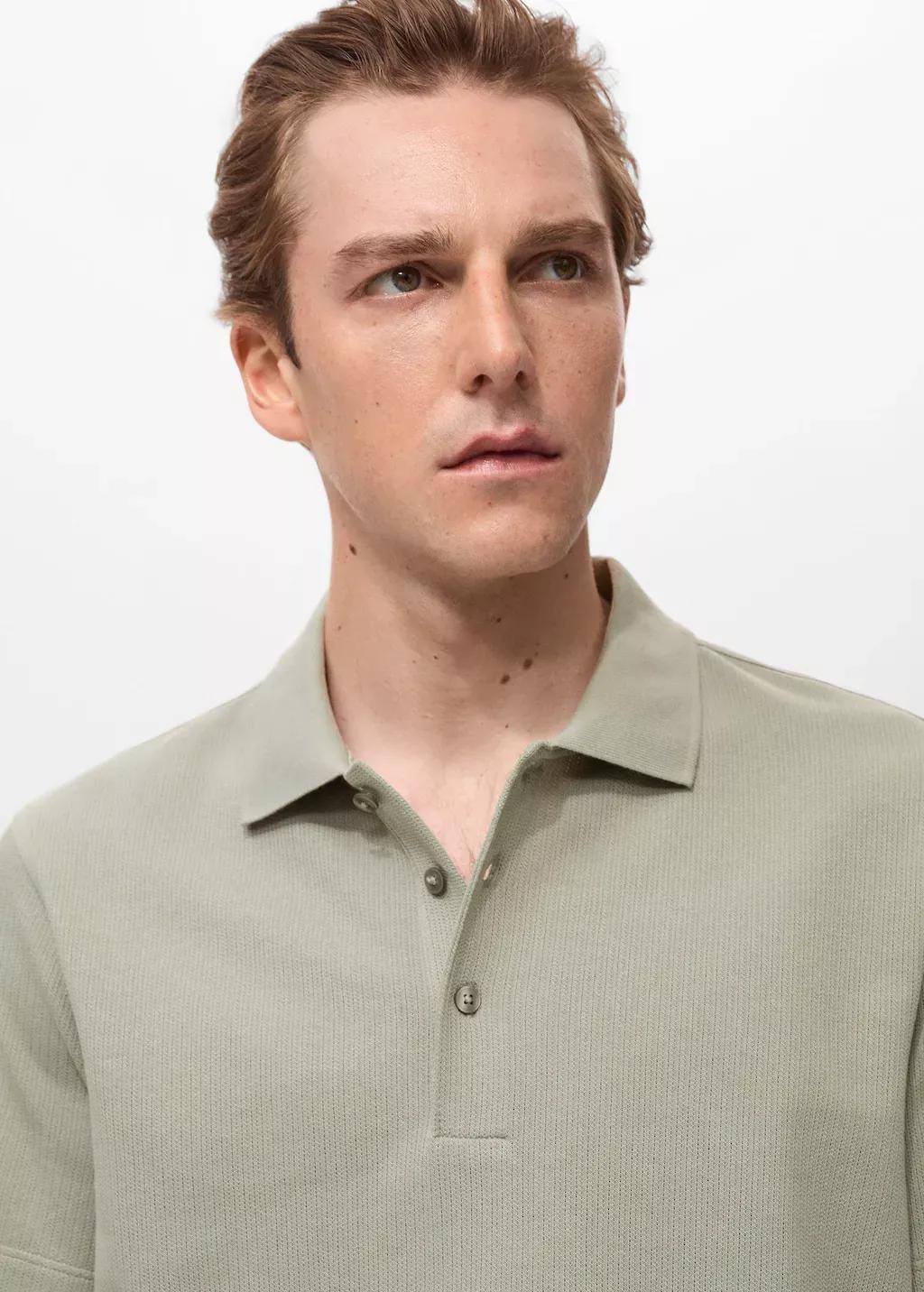 Green Fine Rib-Knit Polo Shirt, , large image number 1