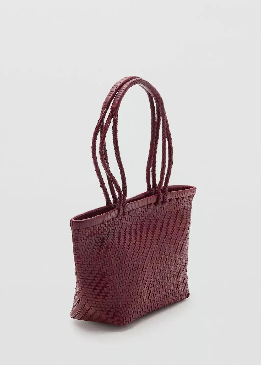Burgundy Braided Leather Shoulder Bag, Dark Red, large image number 0