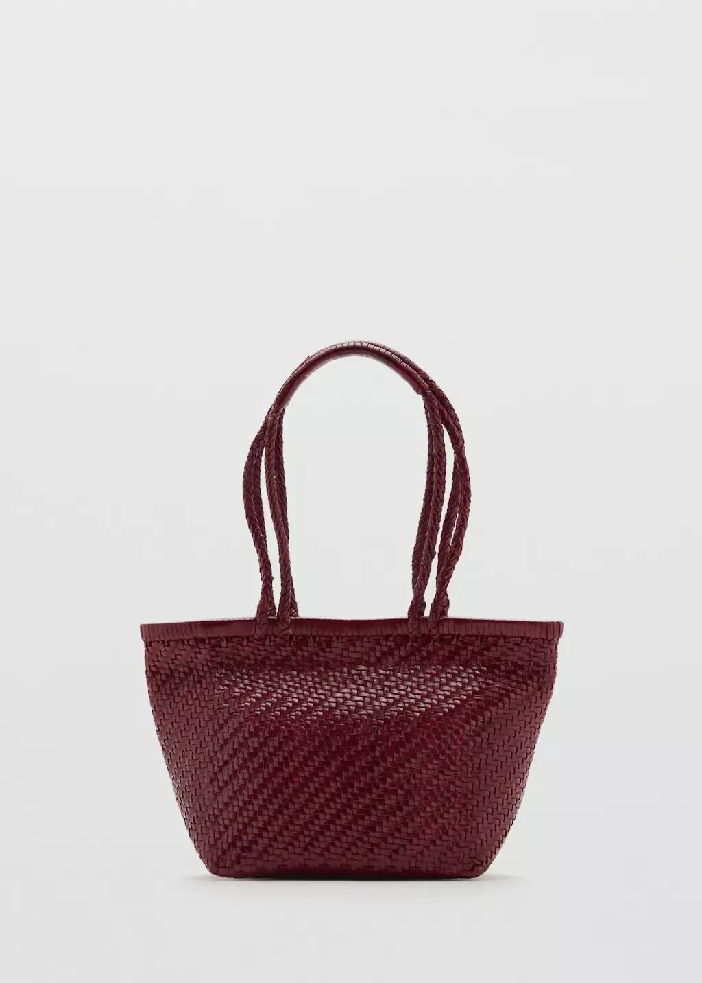 Burgundy Braided Leather Shoulder Bag, Dark Red, large image number 3