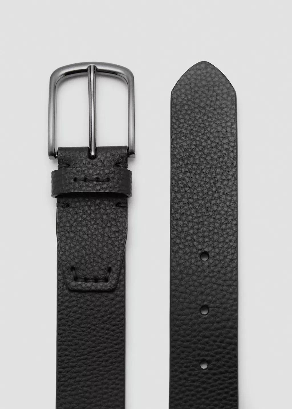 Black Pebbled Leather Belt, Black, large image number 0