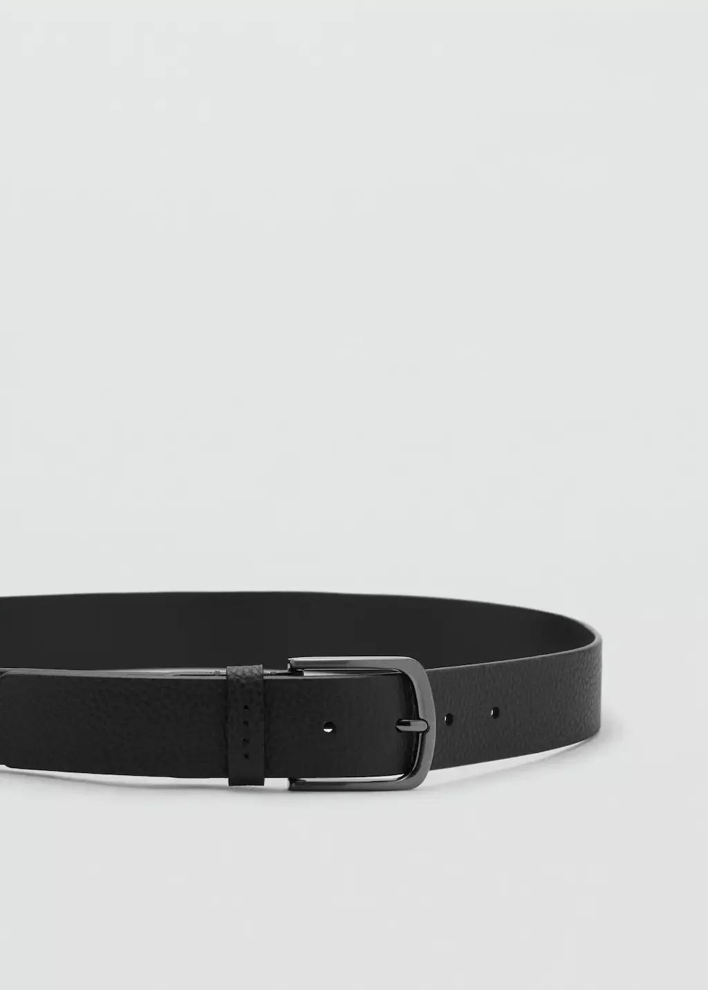 Black Pebbled Leather Belt, Black, large image number 1
