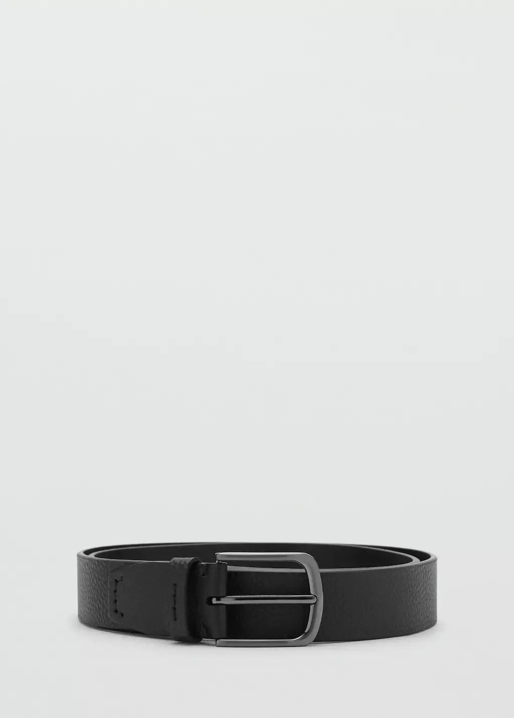 Black Pebbled Leather Belt, Black, large image number 2