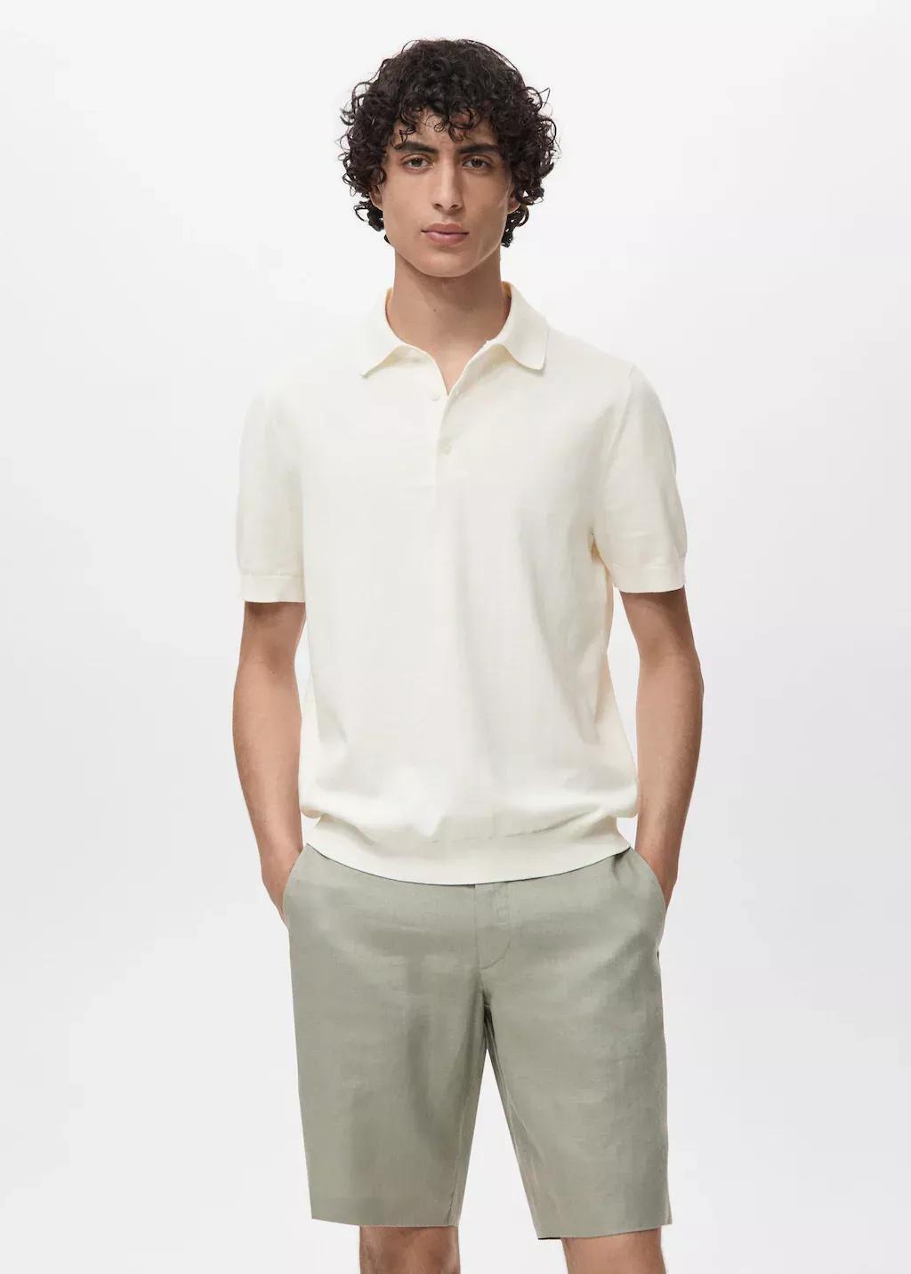Cream Cotton Fine-Knit Polo Shirt, , large image number 0