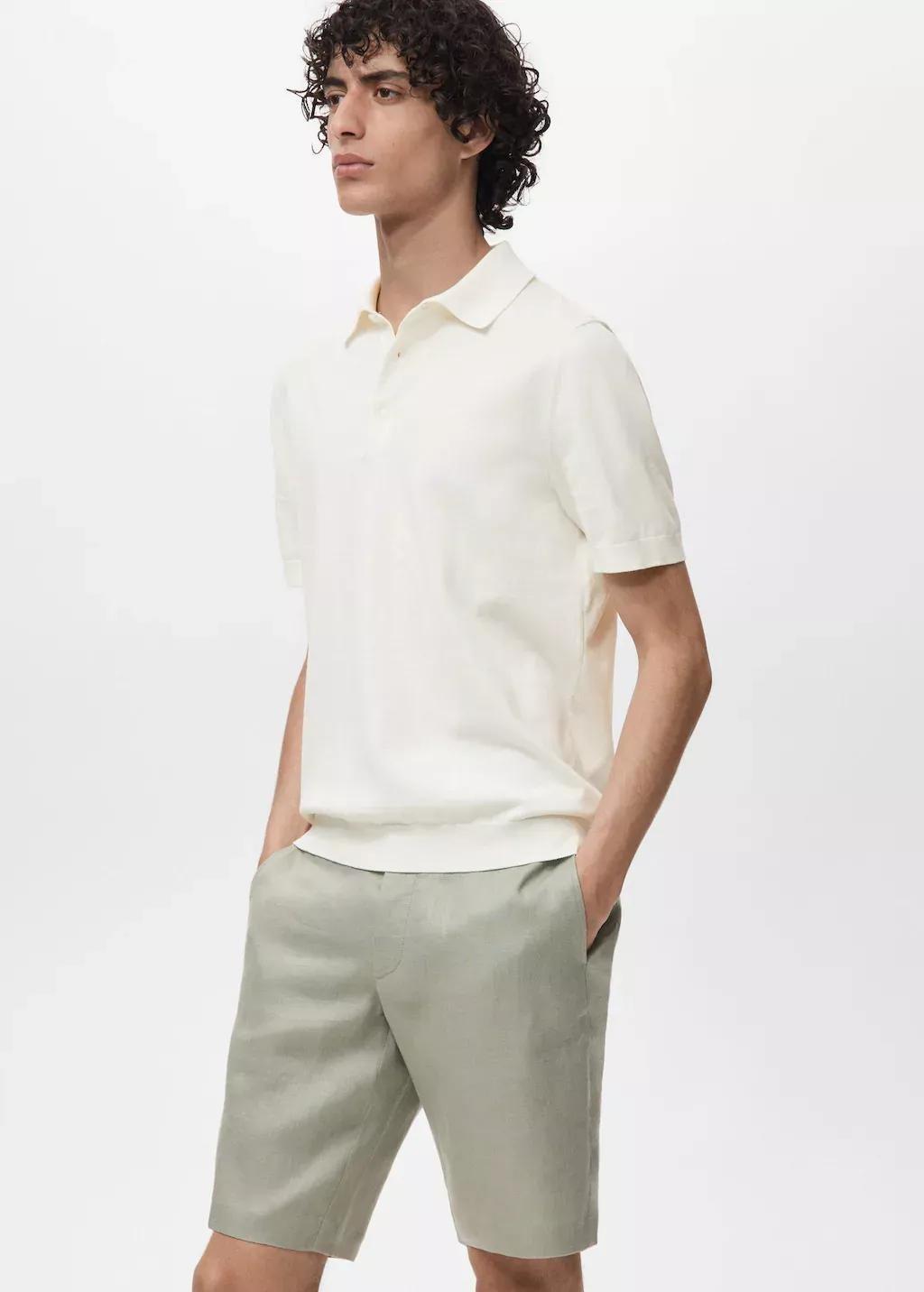 Cream Cotton Fine-Knit Polo Shirt, , large image number 2