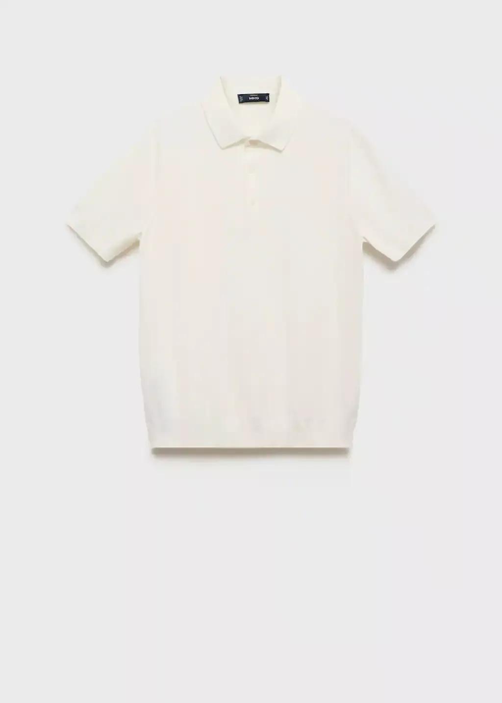 Cream Cotton Fine-Knit Polo Shirt, , large image number 3