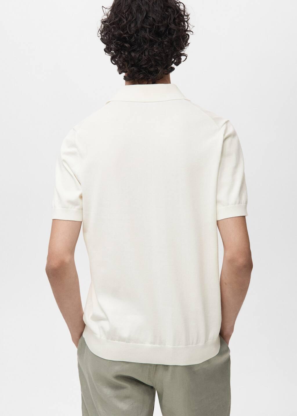 Cream Cotton Fine-Knit Polo Shirt, , large image number 5