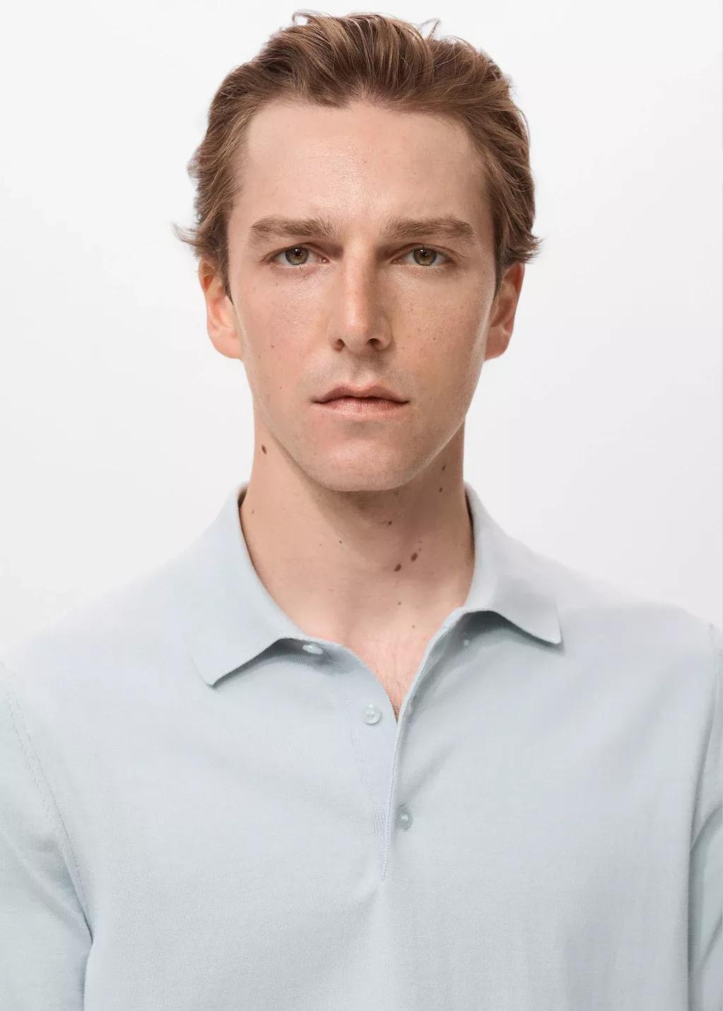 Blue Cotton Fine-Knit Polo Shirt, , large image number 1