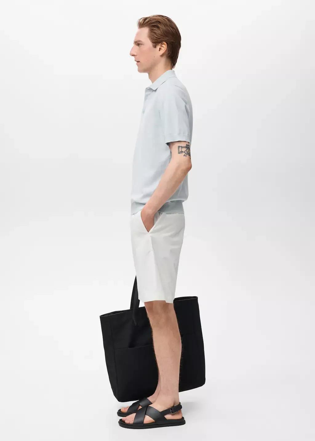 Blue Cotton Fine-Knit Polo Shirt, , large image number 2