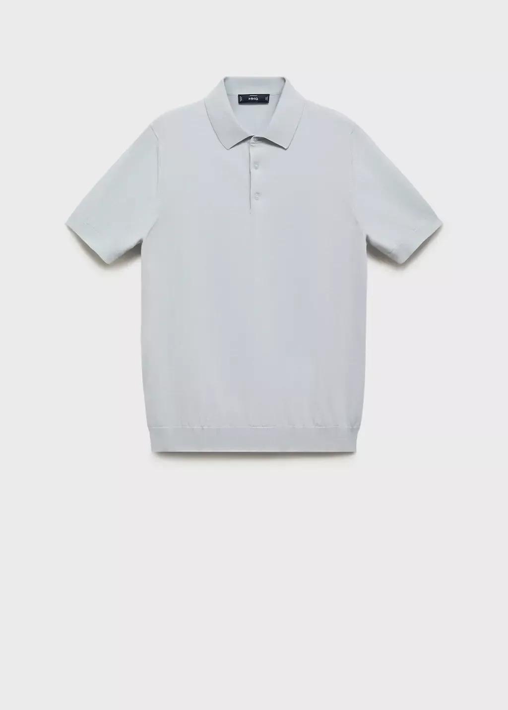 Blue Cotton Fine-Knit Polo Shirt, , large image number 3