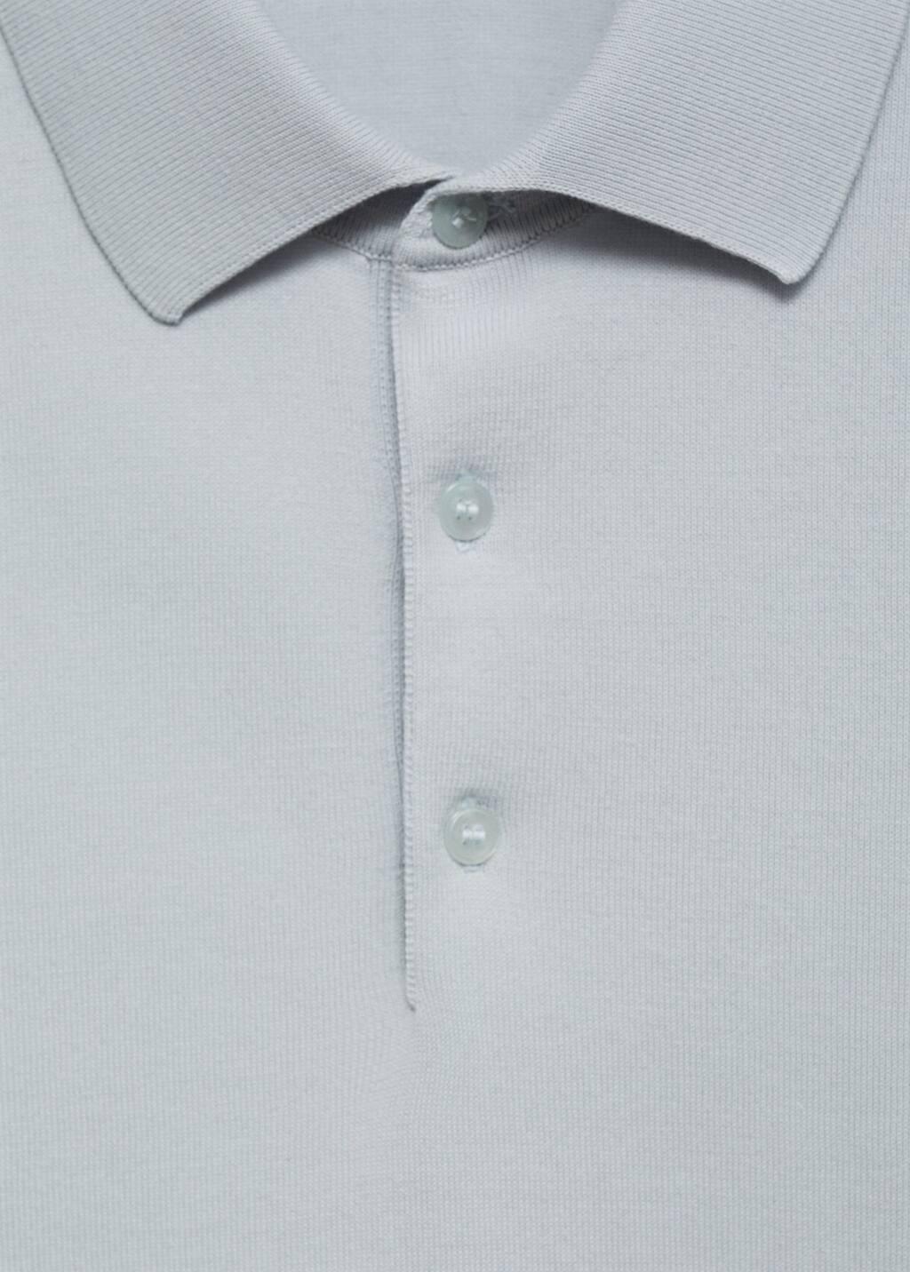 Blue Cotton Fine-Knit Polo Shirt, , large image number 4