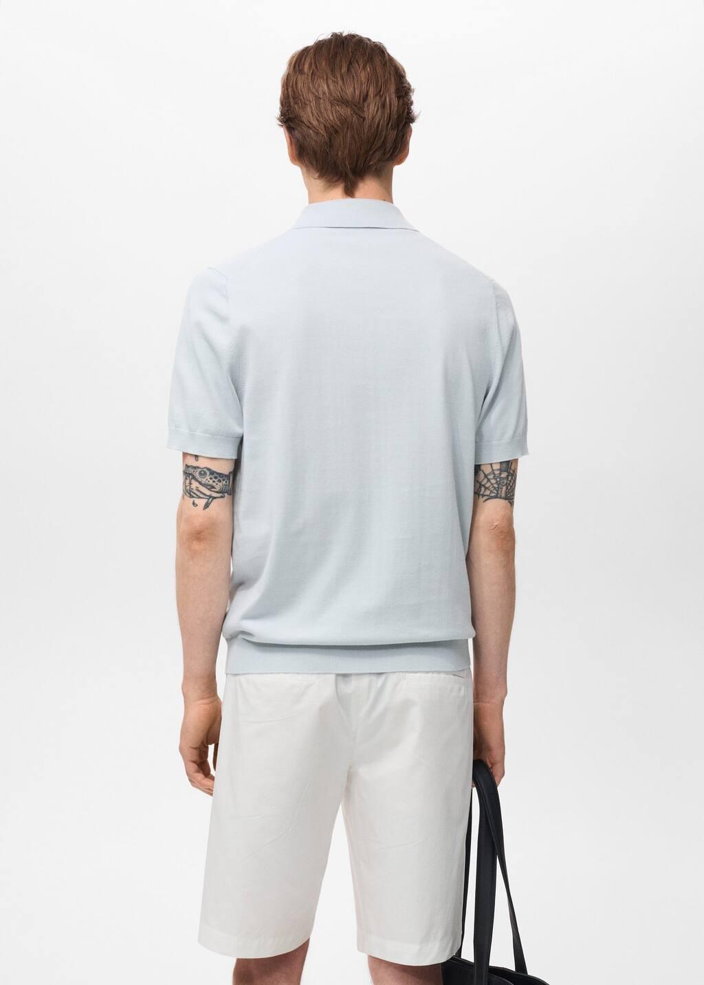 Blue Cotton Fine-Knit Polo Shirt, , large image number 5