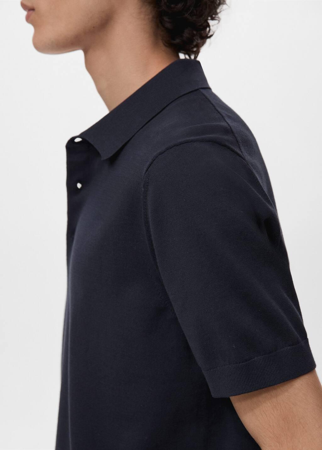 Navy Cotton Fine-Knit Polo Shirt, , large image number 1