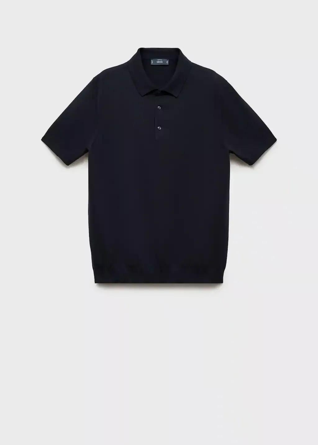 Navy Cotton Fine-Knit Polo Shirt, , large image number 3
