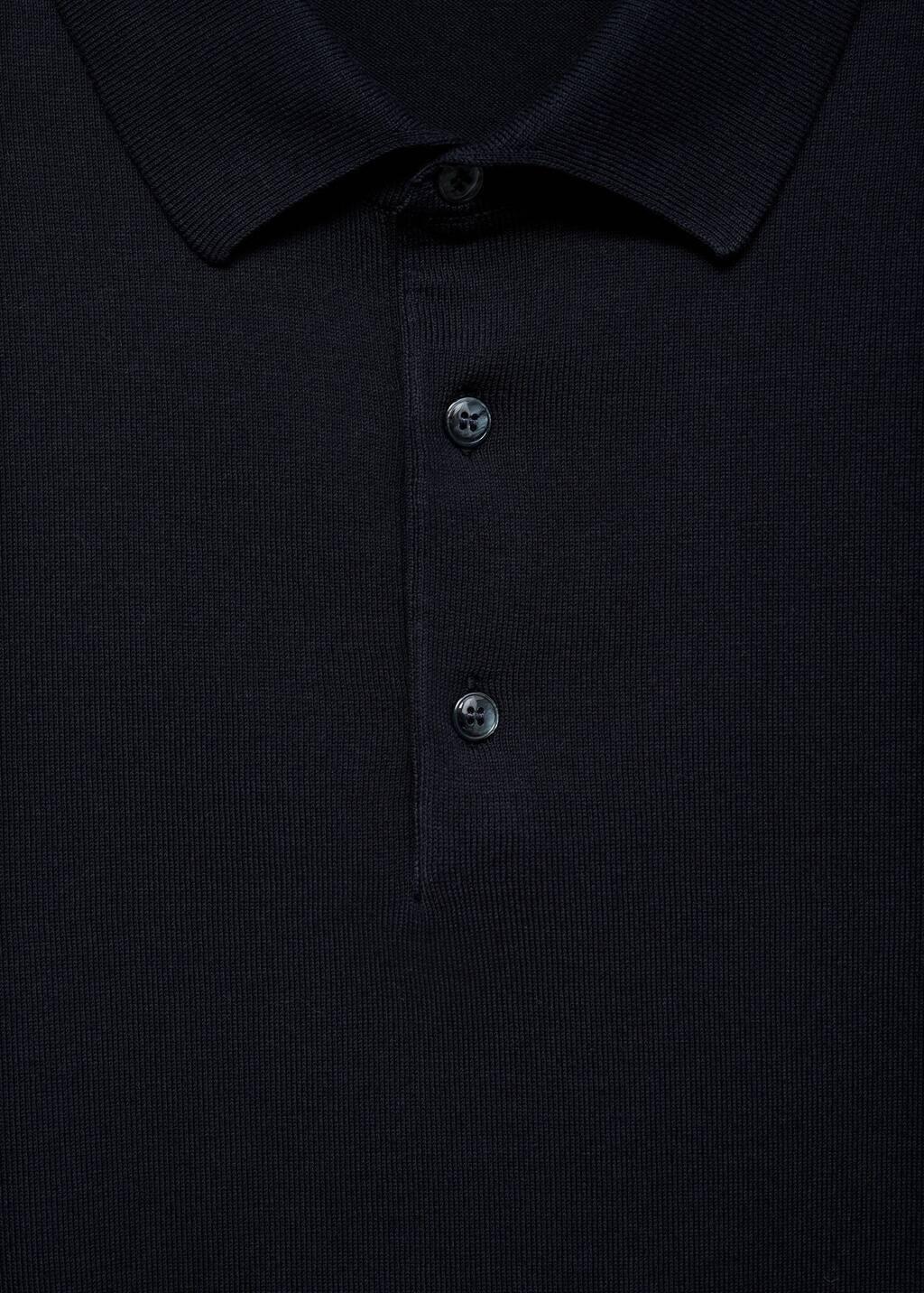 Navy Cotton Fine-Knit Polo Shirt, , large image number 4