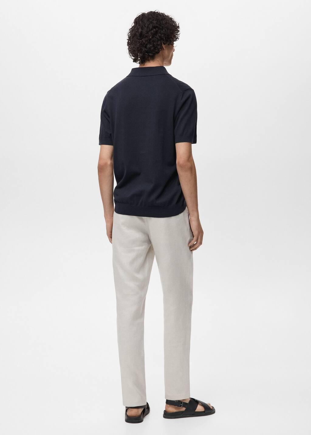 Navy Cotton Fine-Knit Polo Shirt, , large image number 5
