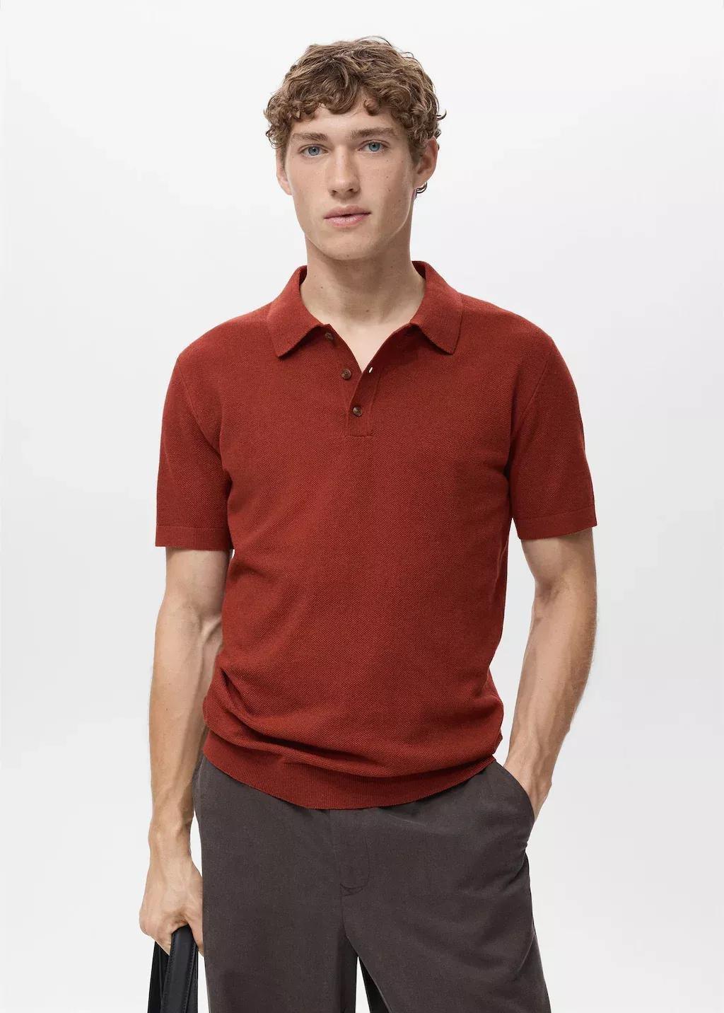 MEDIUM ORANGE Fine-knit cotton polo shirt, , large image number 0