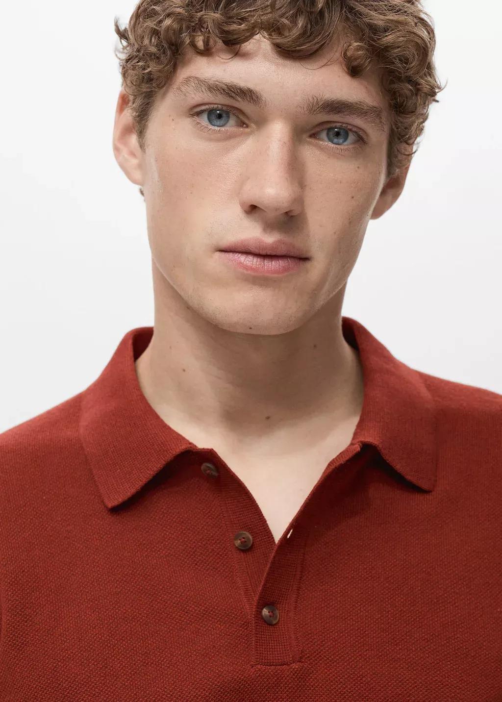 MEDIUM ORANGE Fine-knit cotton polo shirt, , large image number 1