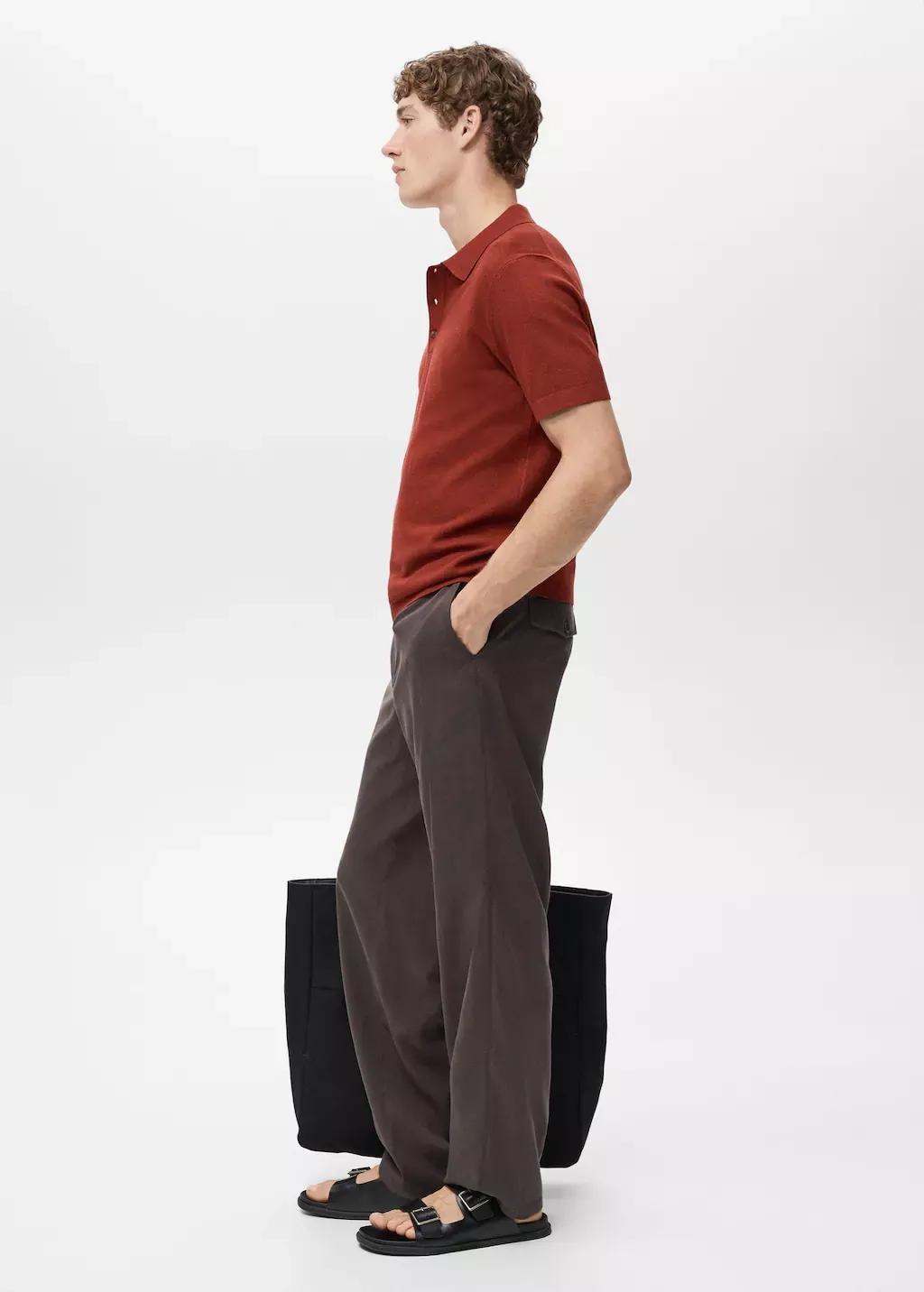MEDIUM ORANGE Fine-knit cotton polo shirt, , large image number 2