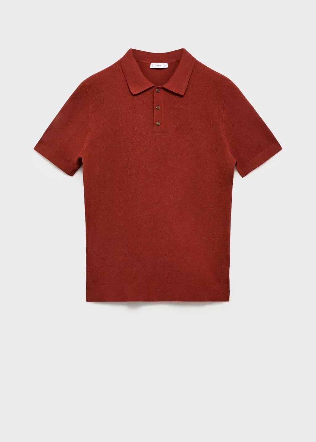 MEDIUM ORANGE Fine-knit cotton polo shirt, , large image number 3