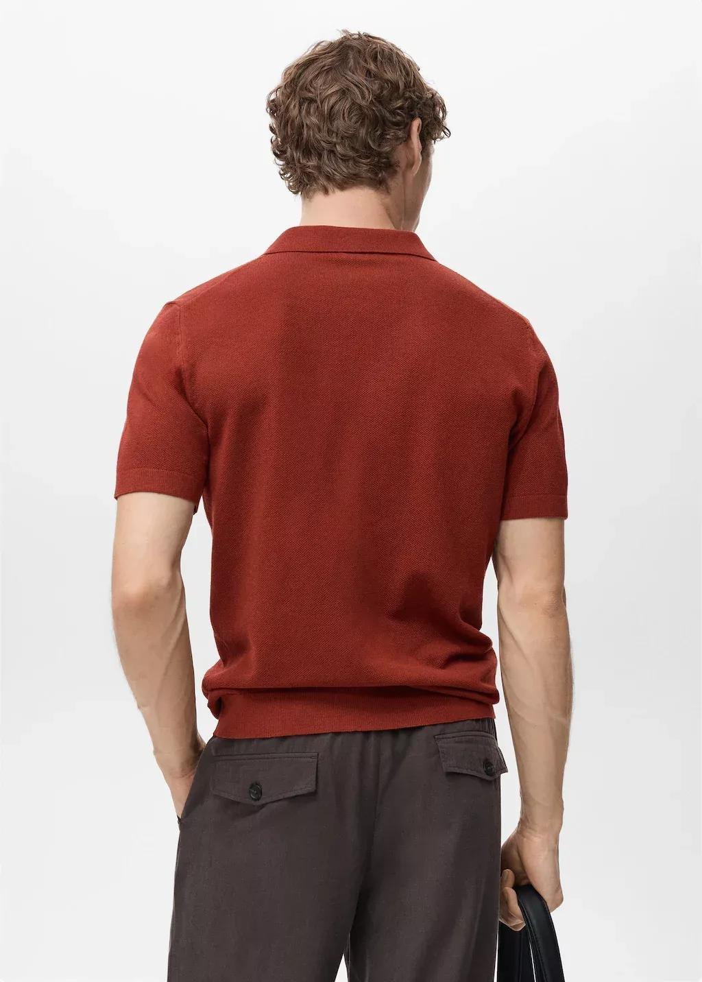 MEDIUM ORANGE Fine-knit cotton polo shirt, , large image number 5