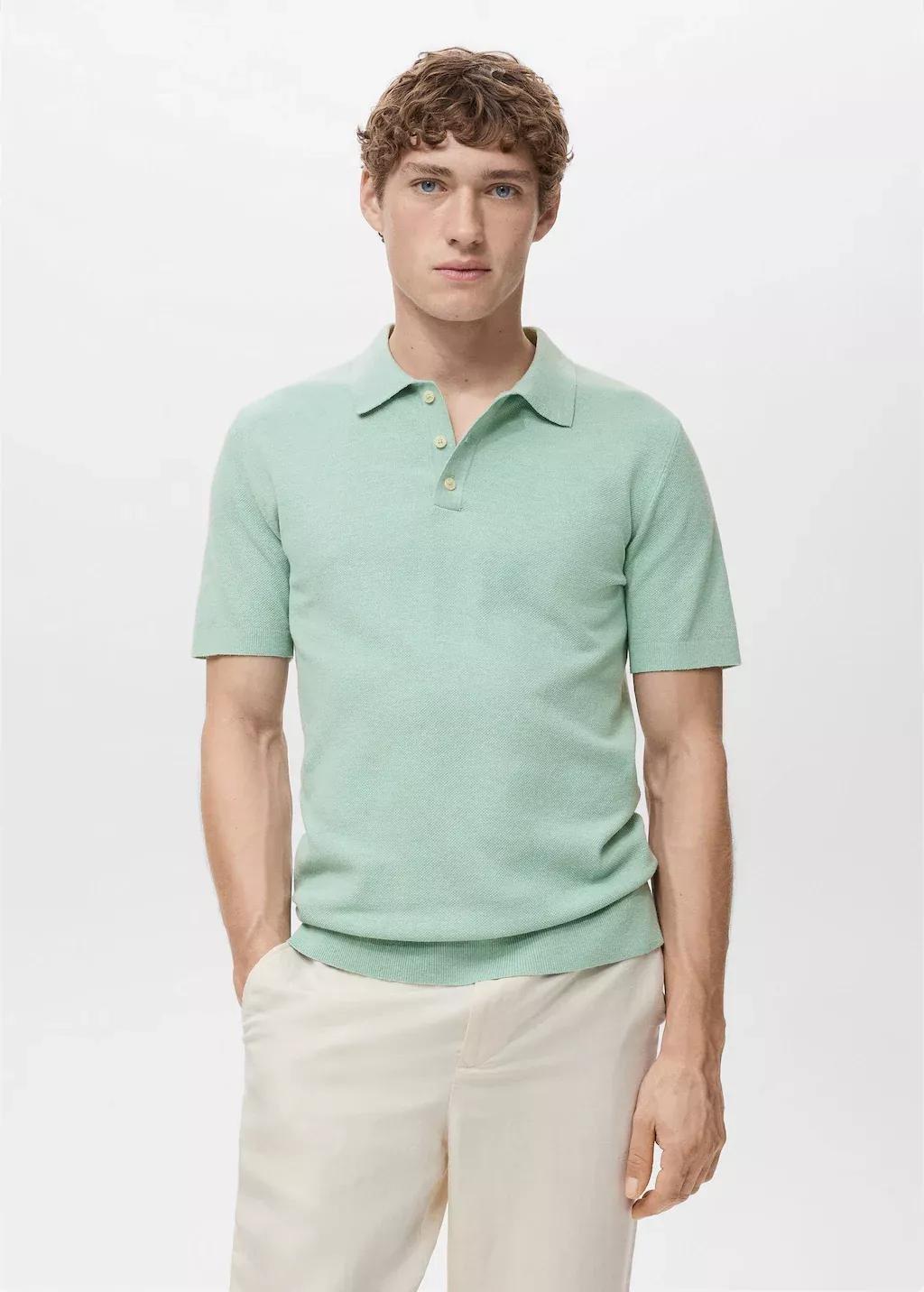 Green Fine-Knit Cotton Polo Shirt, , large image number 0