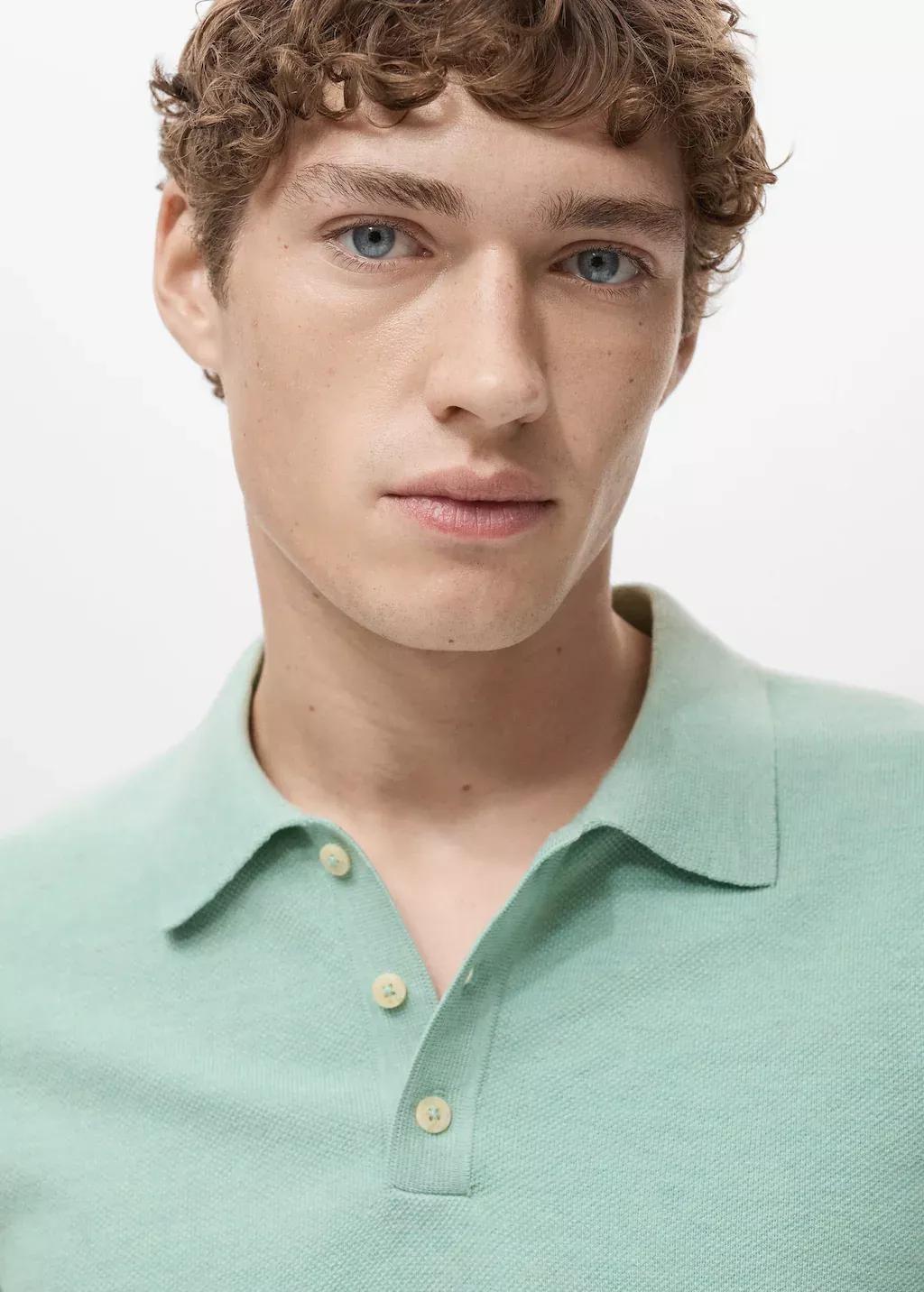 Green Fine-Knit Cotton Polo Shirt, , large image number 1