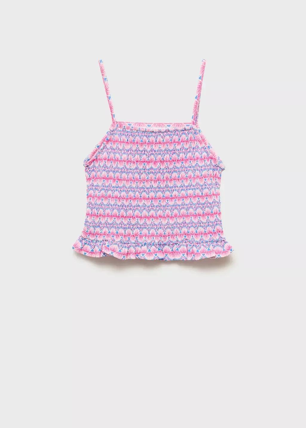 Pink Print Ruched Top, Kids Girl, Pink, medium