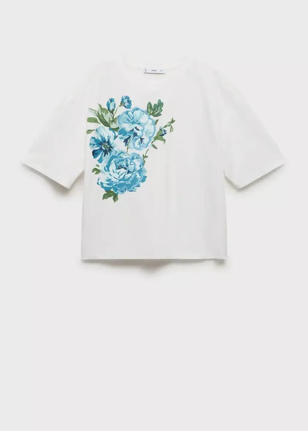 NATURAL WHITE Floral-print cotton t-shirt, Natural White, medium