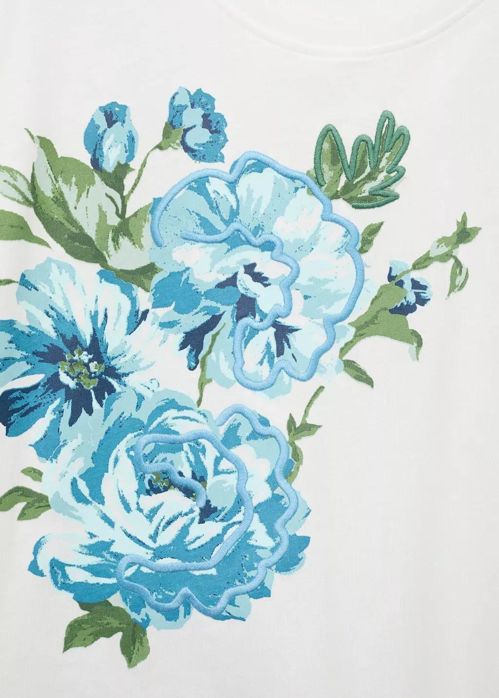 White Floral-Print Cotton T-Shirt, , large image number 4