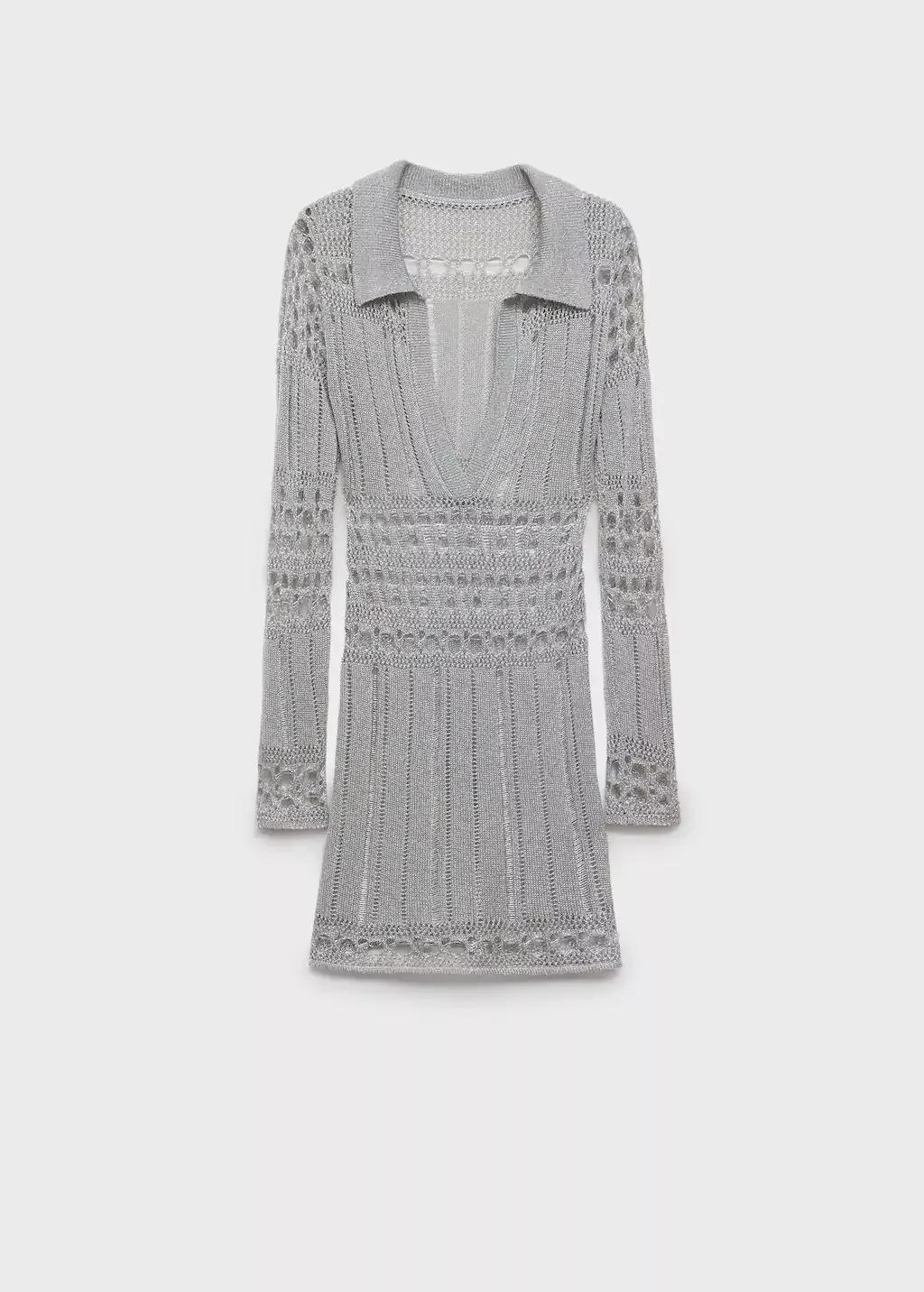 Silver Short Lurex Dress With Openwork Details, , large image number 3