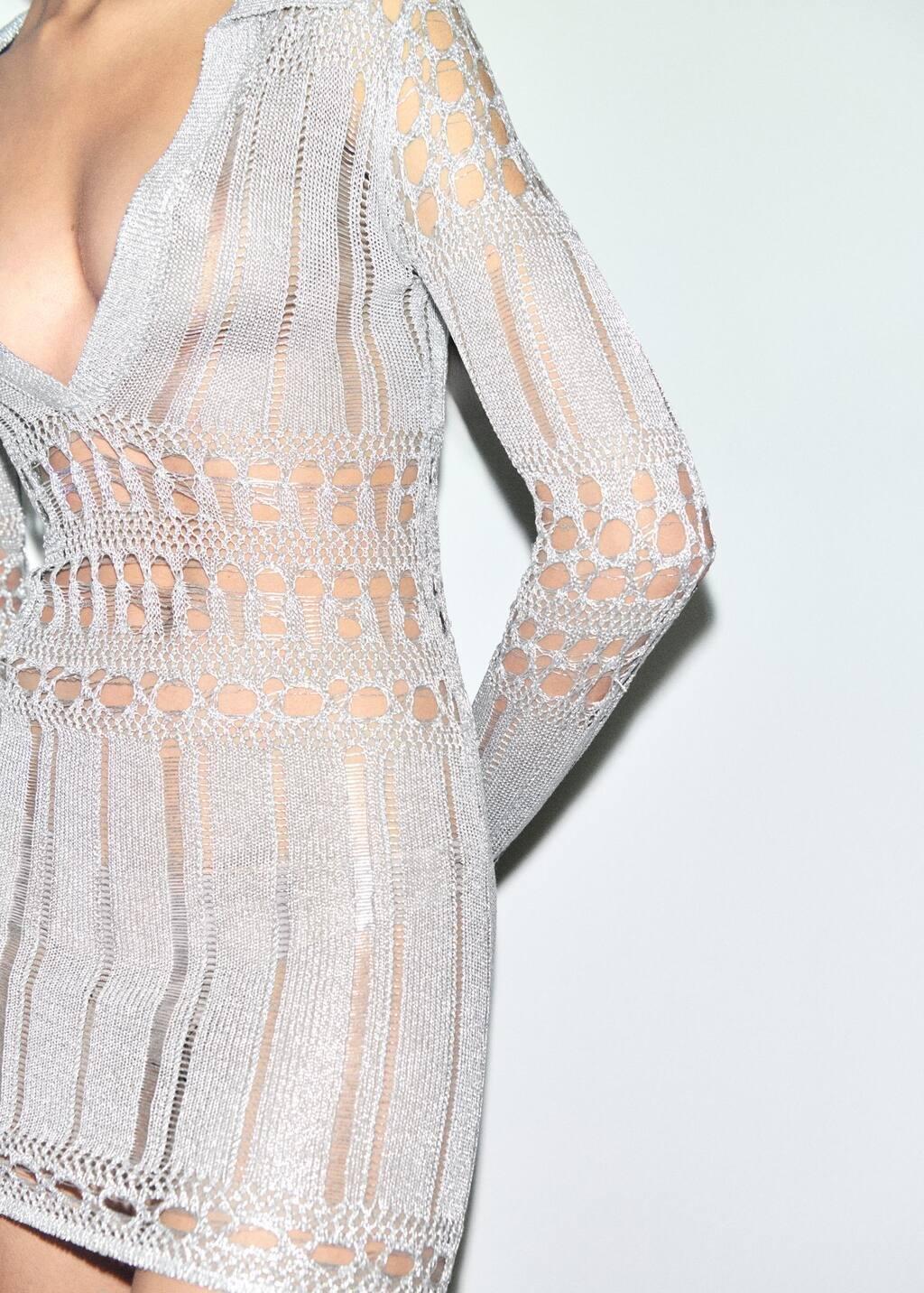 Silver Short Lurex Dress With Openwork Details, , large image number 4