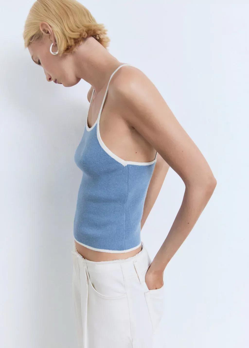 Blue Knitted Top With Contrasting Trim, , large image number 0