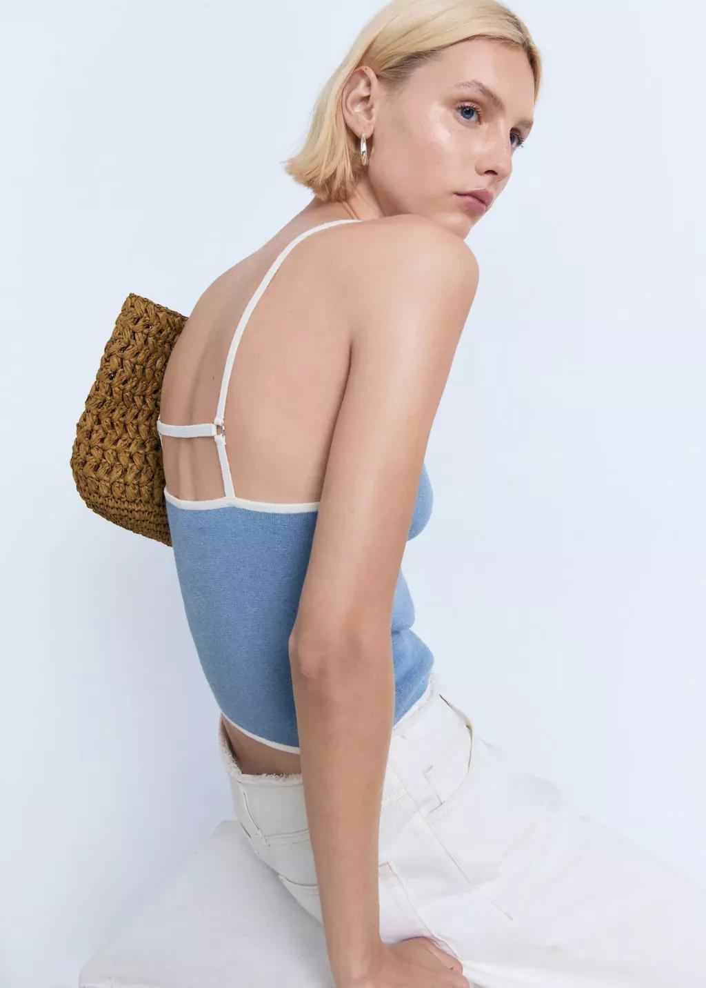 Blue Knitted Top With Contrasting Trim, , large image number 2