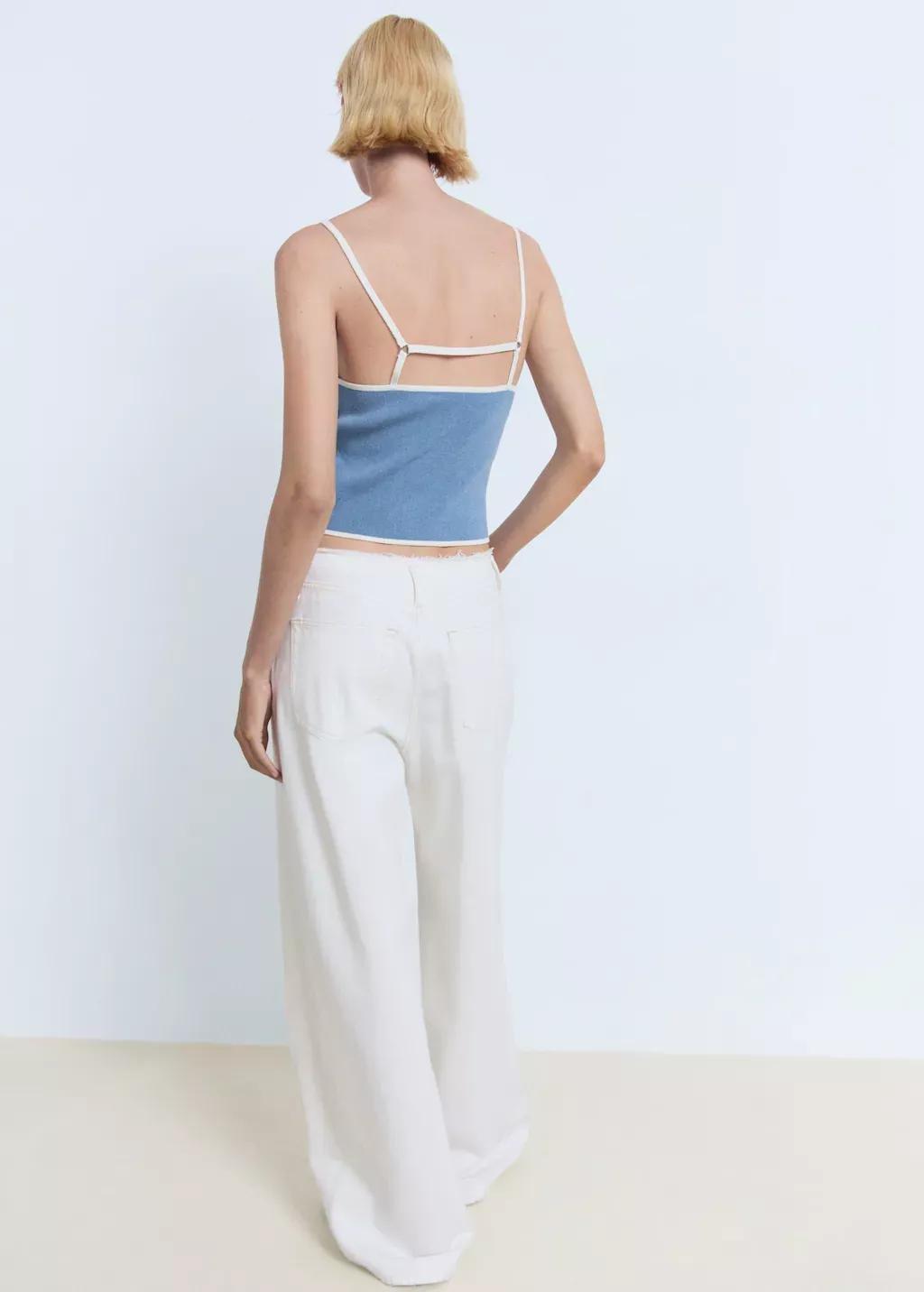 Blue Knitted Top With Contrasting Trim, , large image number 6