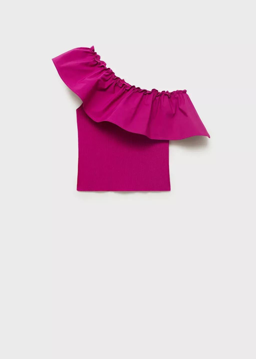 Pink Asymmetrical Top In Combined Fabric, , large image number 3
