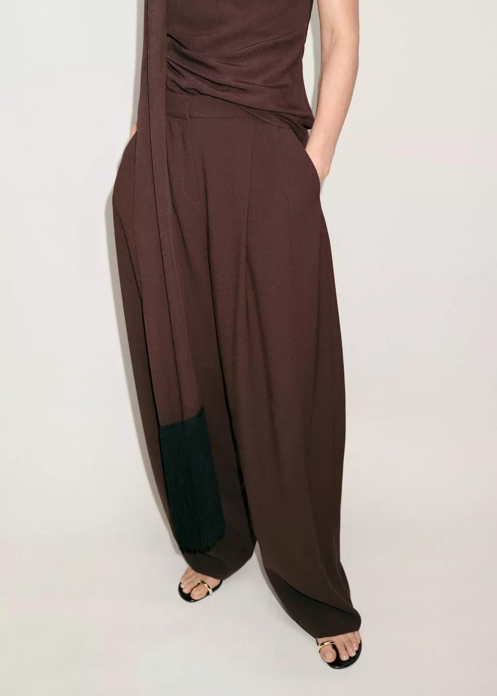 DARK BROWN Pleat detail trousers, , large image number 0