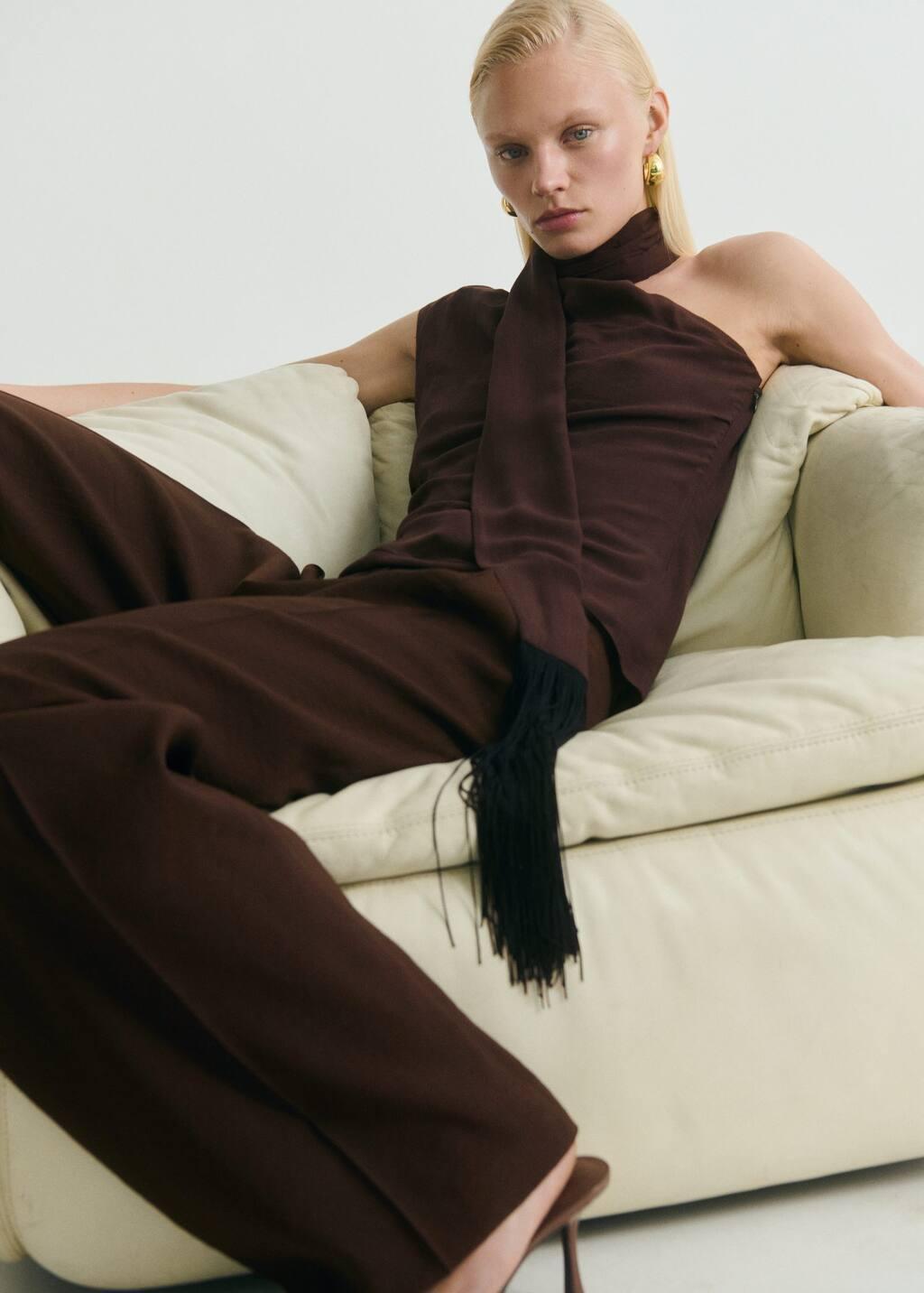 DARK BROWN Pleat detail trousers, , large image number 2