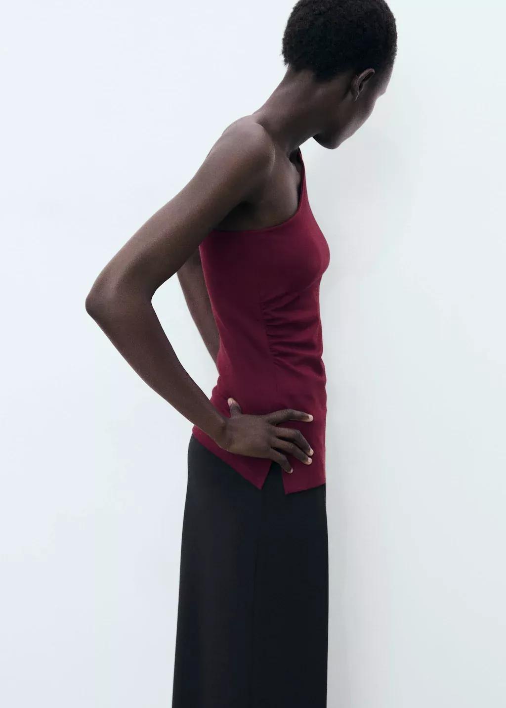 Burgundy Asymmetrical Draped Top, , large image number 0