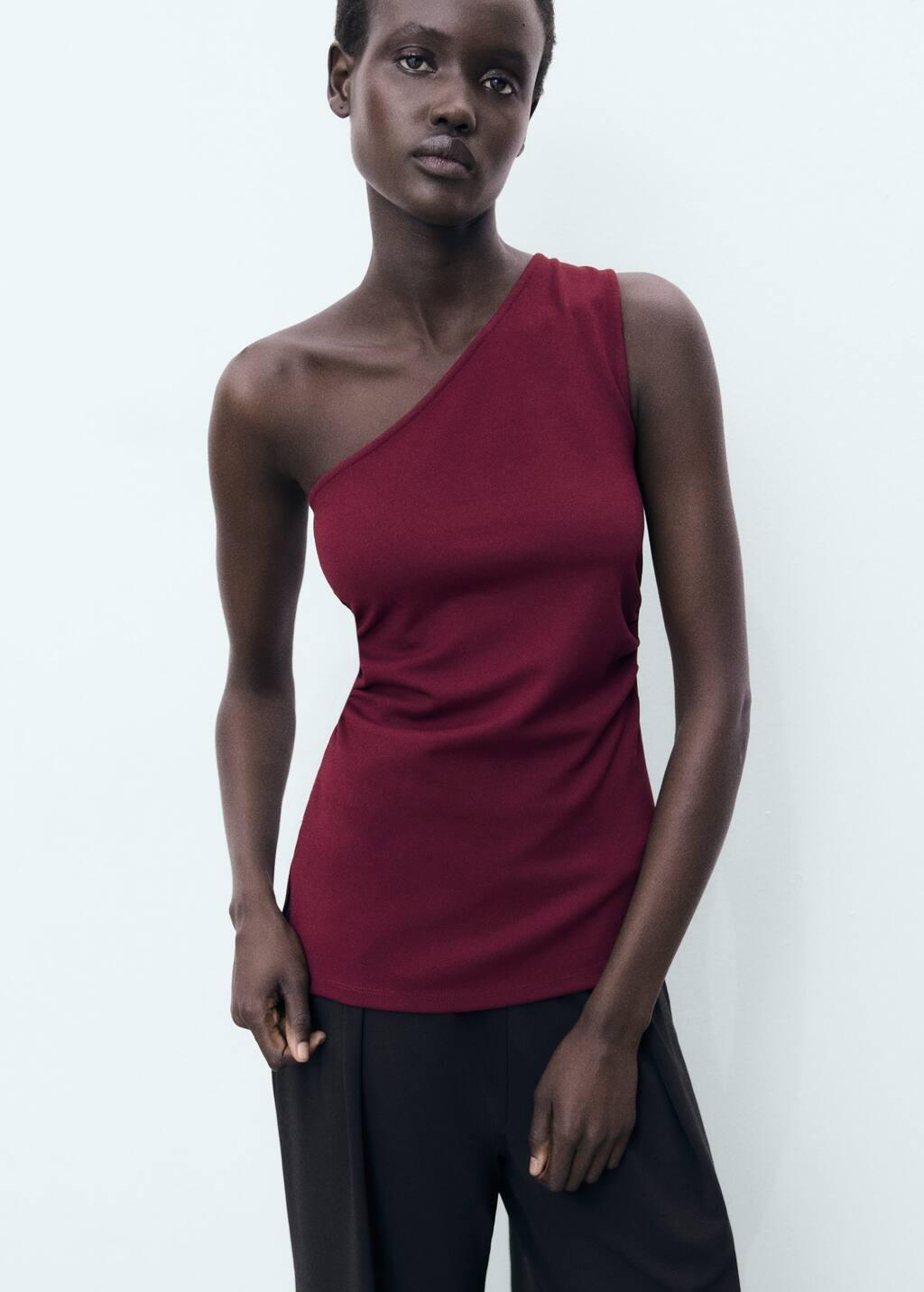 Burgundy Asymmetrical Draped Top, , large image number 2