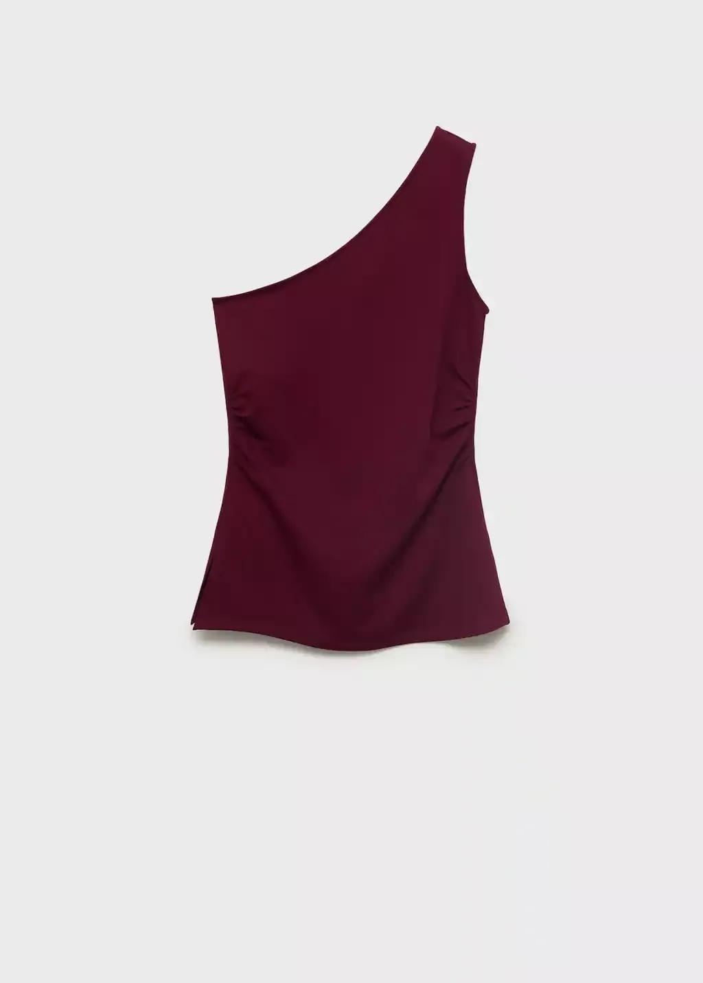 Burgundy Asymmetrical Draped Top, , large image number 3