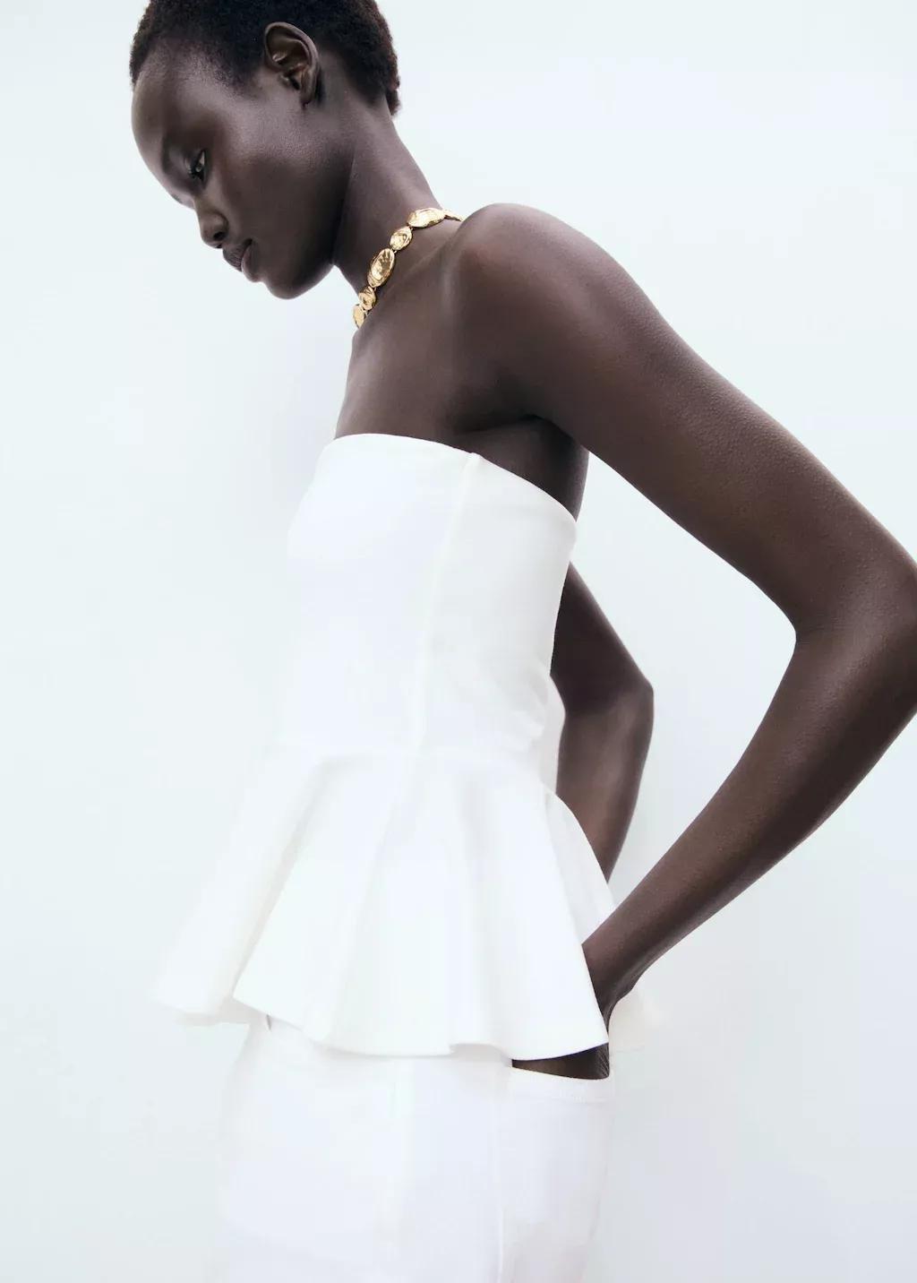 White Strapless Peplum Top, , large image number 0