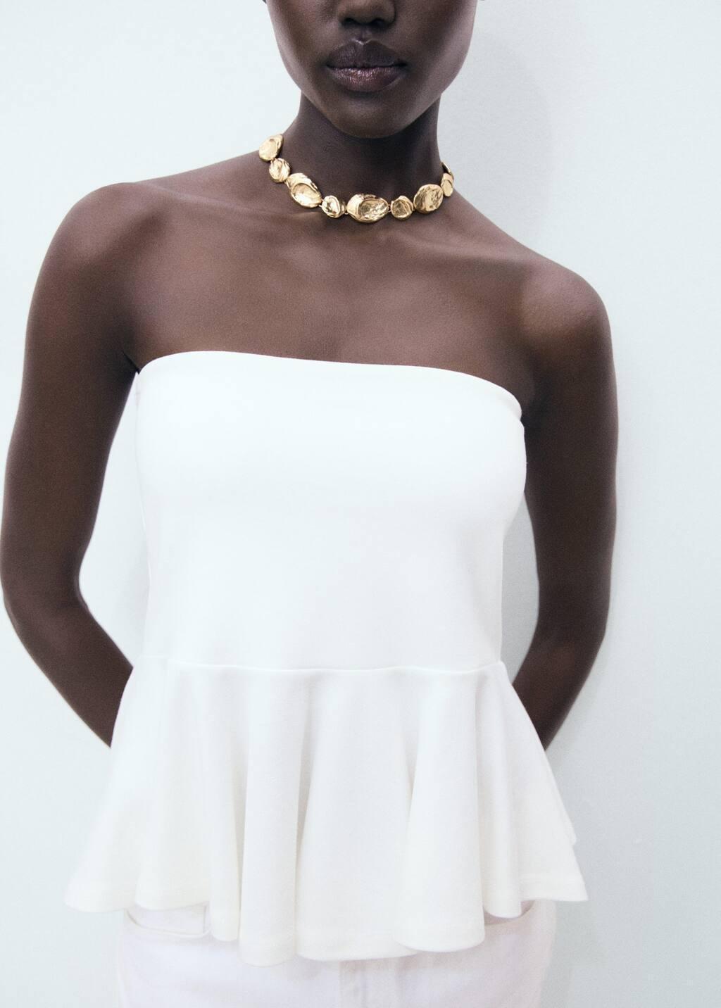 White Strapless Peplum Top, , large image number 2