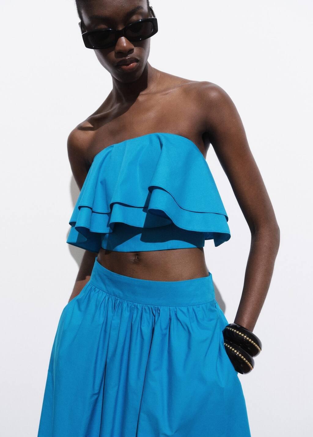 Blue Long Gathered Skirt, , large image number 1
