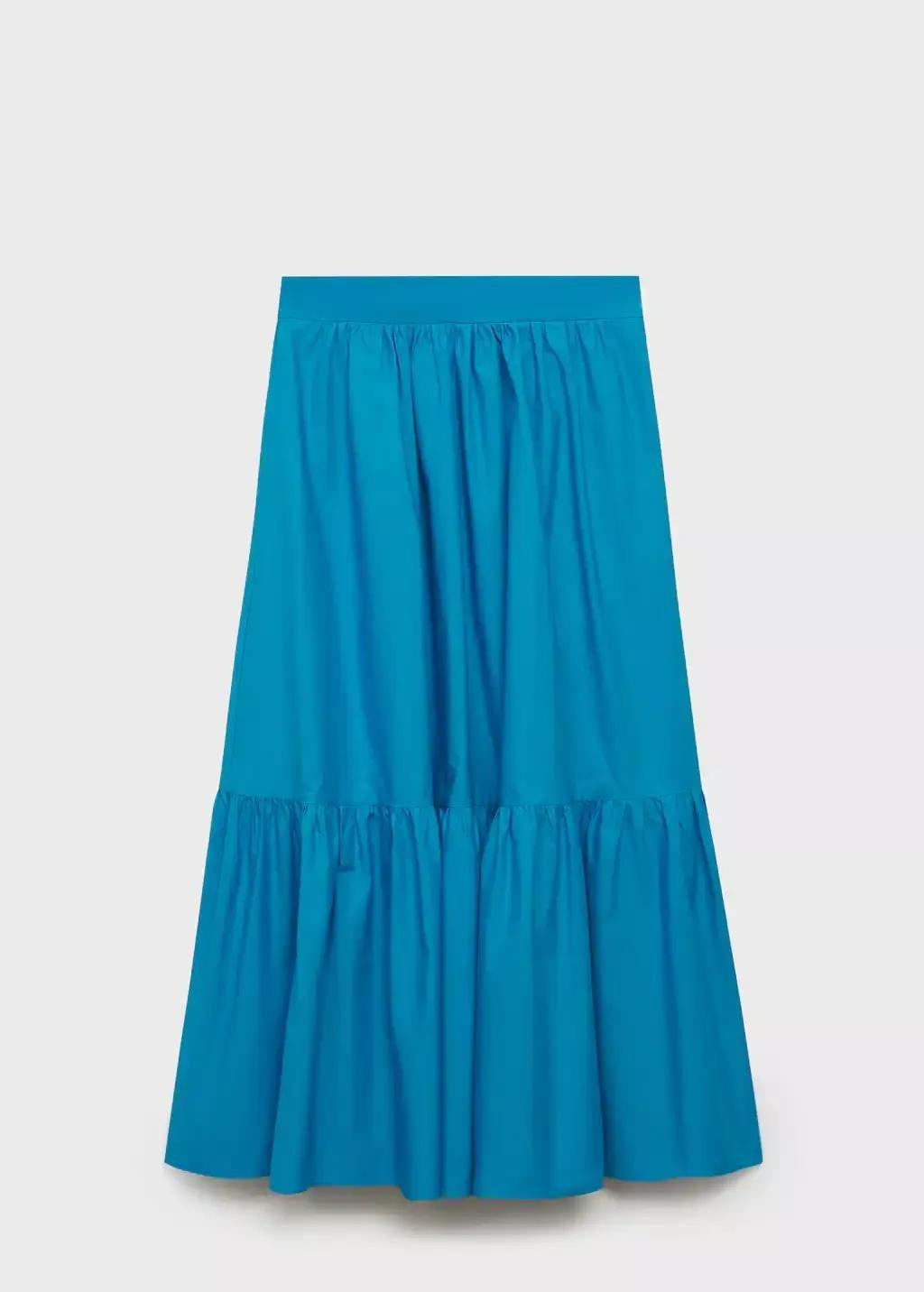Blue Long Gathered Skirt, , large image number 3
