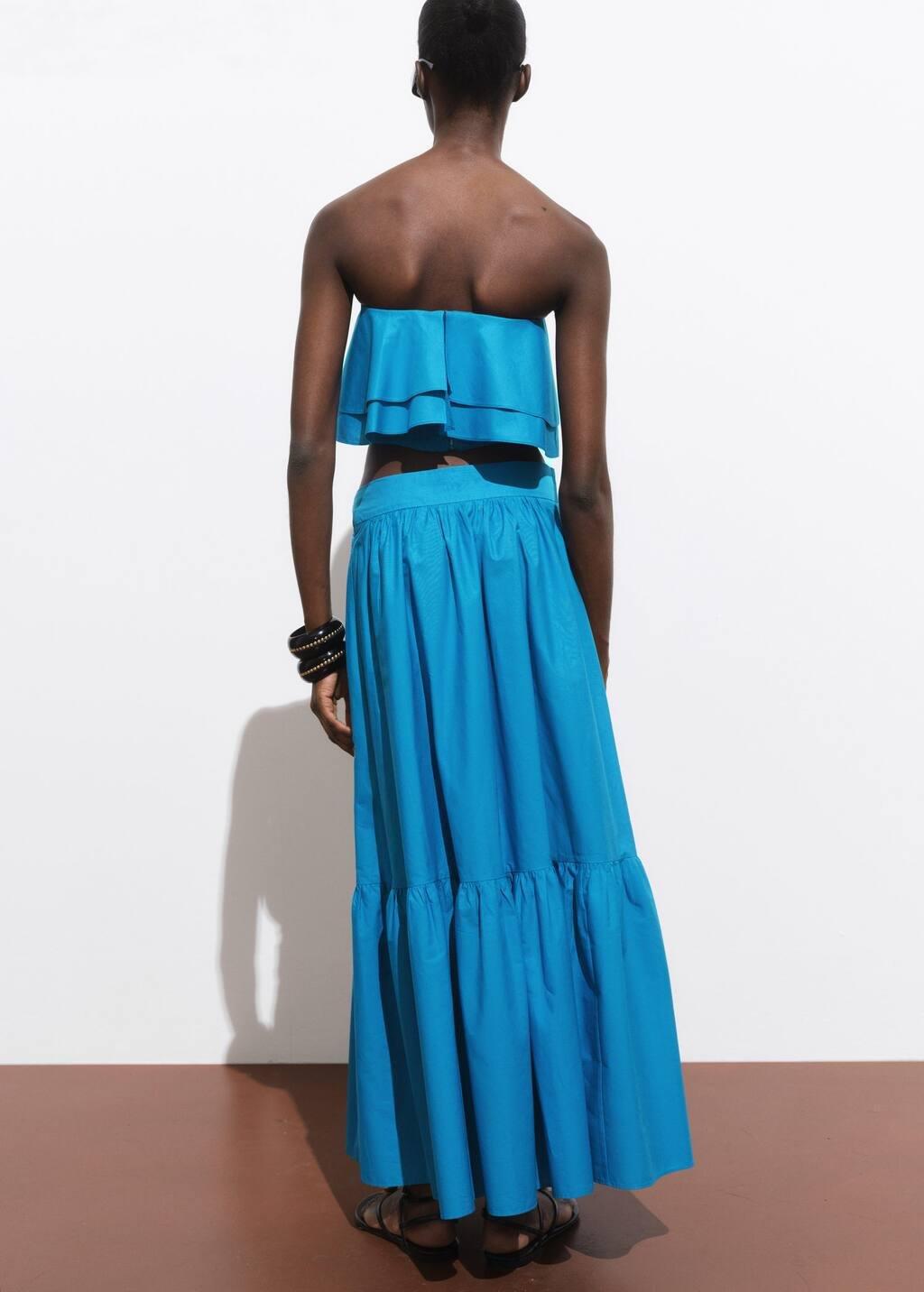 Blue Long Gathered Skirt, , large image number 4